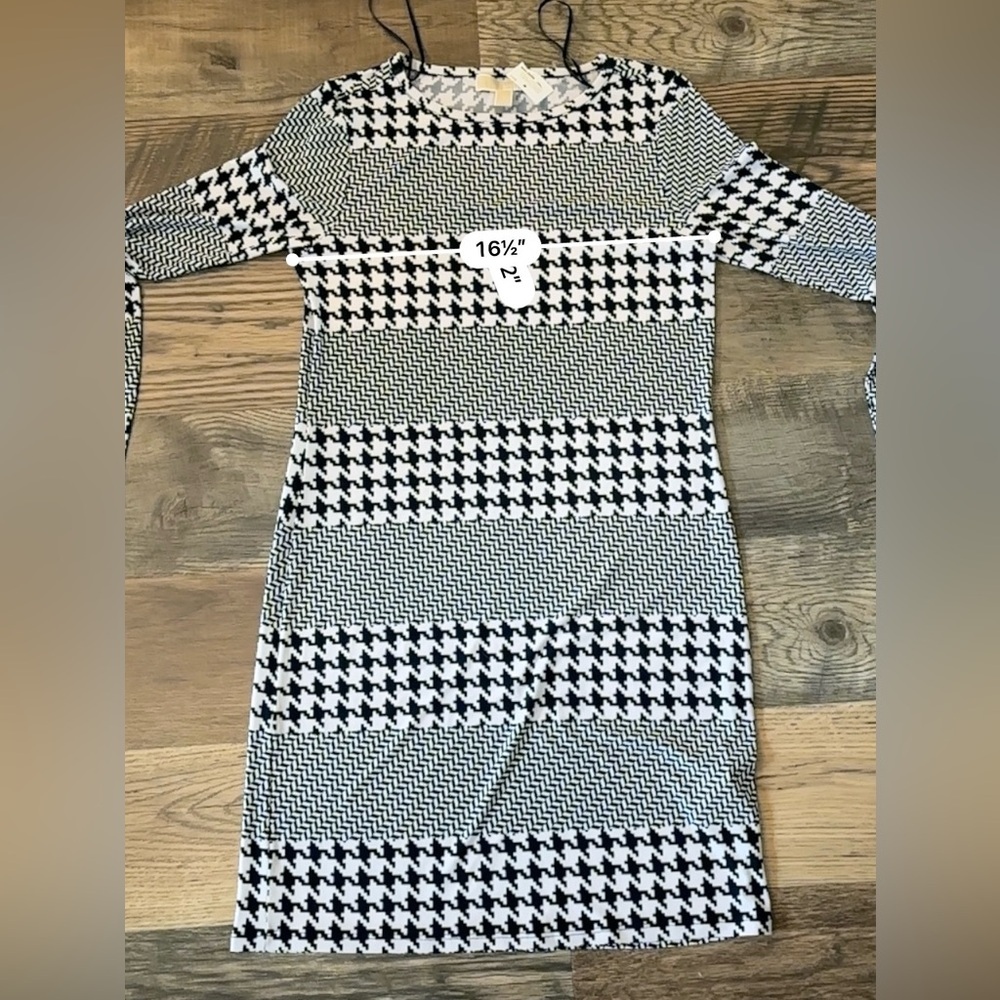 MICHAEL KORS Navy herringbone White Print Shift Dress Jersey Small Houndstooth - Picture 4 of 11